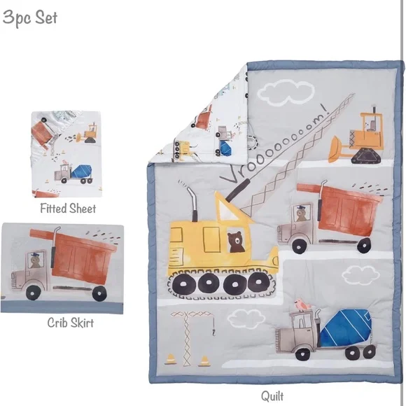 Bedtime Originals Construction Zone 3-Piece Trucks Nursery Baby Crib Bedding Set - Picture 6 of 8